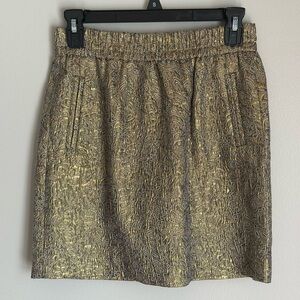 LOFT Ann Taylor Women's Gold Jacquard Lined Skirt Size XS Petite Elastic Waist